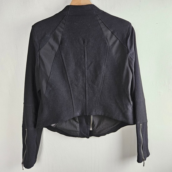 Blank NYC Crepe Mesh Mixed Media Moto Jacket L Black Double Zip - Picture 12 of 14